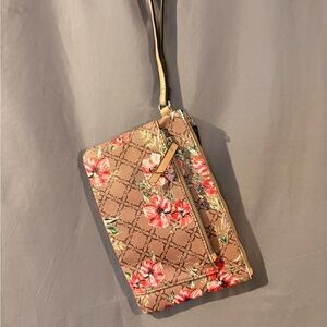 Nine West Floral Wristlet Folding Women's Wallet Brown Pink Red Green